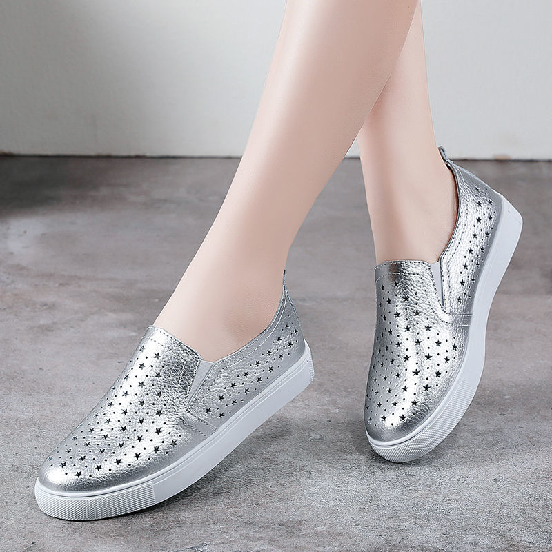Women'S Shoes For Standing All Day - İlkbahar Yaz Gümüş Daireler Kadın Beyaz