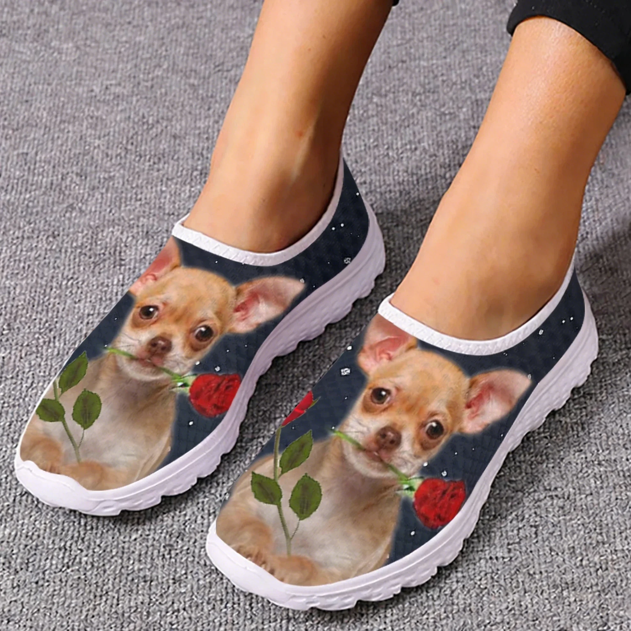 Women'S Shoes For Tennis - Chihuahua Gül Çiçek Tasarım Örgü Yüksek