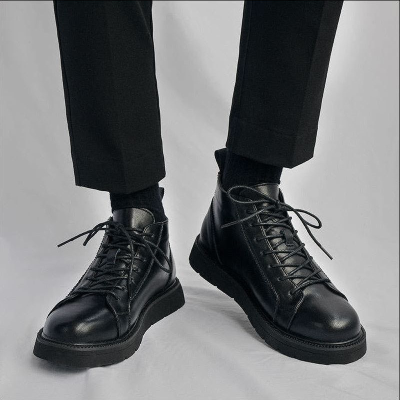 Women Shoes Hong Kong - Sonbahar inek derisi siyah yüksek bilekli